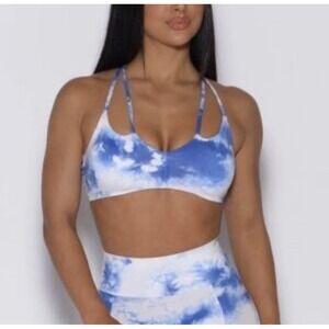 Bombshell Sportswear Topnotch Sport Bra Blue & White  Tie Dye Gym Sz Medium